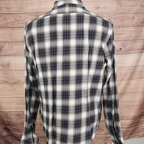John Varvatos Shirt Mens XL Black Gray White Plaid Flannel Long Sleeve Cotton - Picture 4 of 9